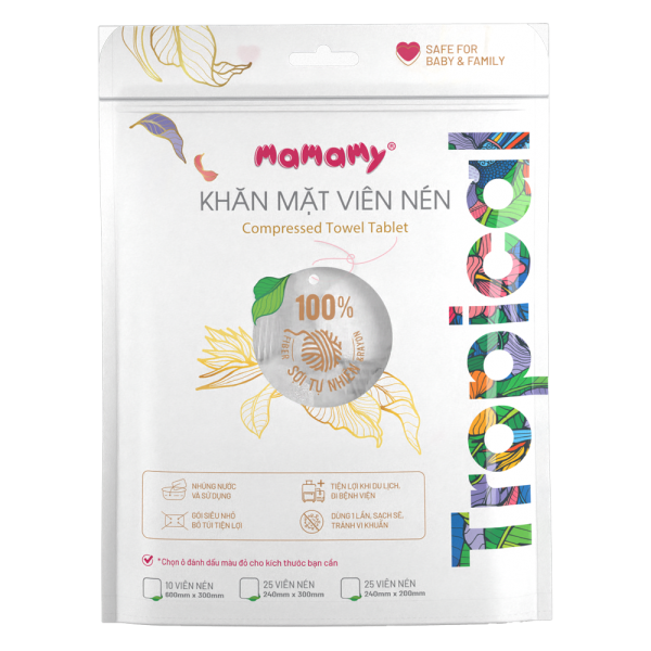 Khăn mặt viên nén Mamamy Tropical 25 viên (240x200mm)