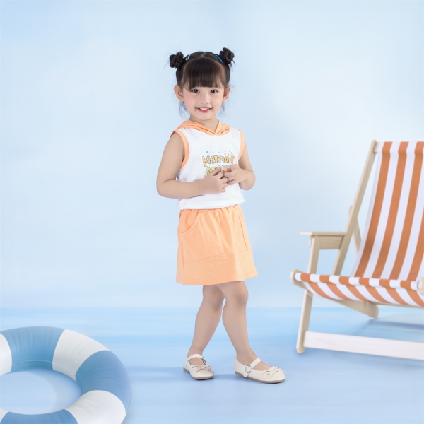Bộ bé gái ngắn BST Aloha Animo TX0525066 (1-6Y,Trắng-cam,TT02)