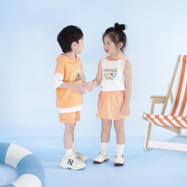 Bộ bé gái ngắn BST Aloha Animo TX0525066 (1-6Y,Trắng-cam,TT02)
