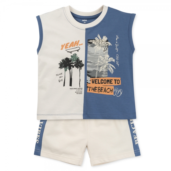 Bộ bé trai ngắn sát nách Bst Aloha Animo HN0625006 (1-6Y,Kem-dương,TT02)