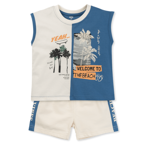 Bộ bé trai ngắn sát nách Bst Aloha Animo HN0625006 (1-6Y,Kem-dương,TT02)