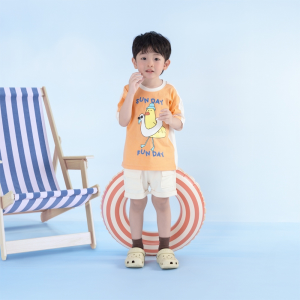 Bộ bé trai ngắn Bst Aloha Animo HN0625009 (1-6Y,Cam-kem,TT02)