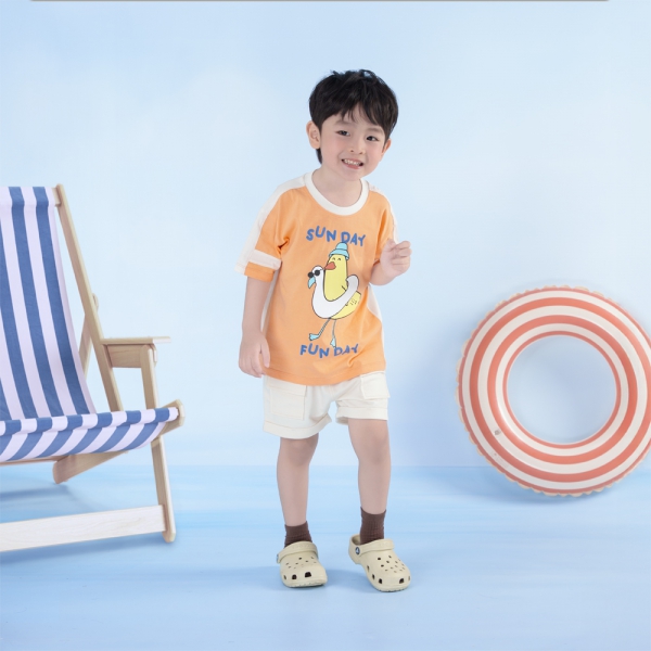 Bộ bé trai ngắn Bst Aloha Animo HN0625009 (1-6Y,Cam-kem,TT02)