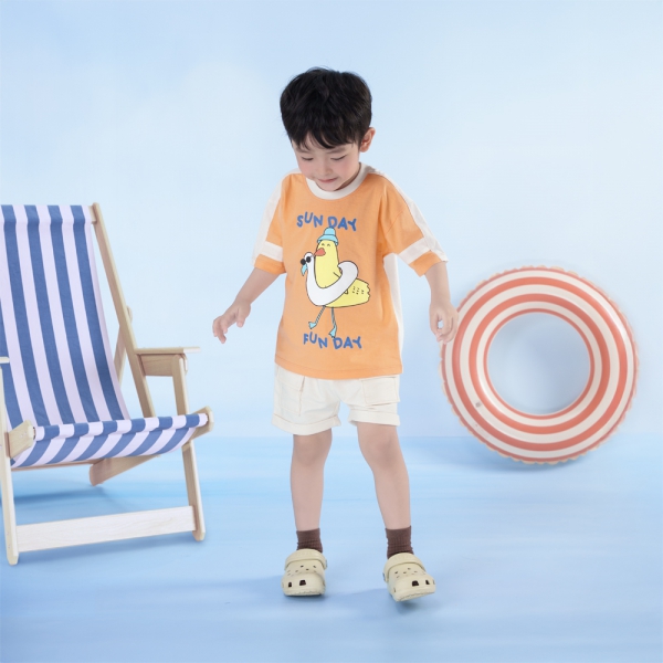 Bộ bé trai ngắn Bst Aloha Animo HN0625009 (1-6Y,Cam-kem,TT02)