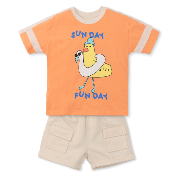 Bộ bé trai ngắn Bst Aloha Animo HN0625009 (1-6Y,Cam-kem,TT02)