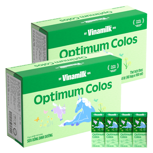 Combo 2 thùng Sữa uống dinh dưỡng Optimum Colos 180ml (Lốc 4 hộp) new