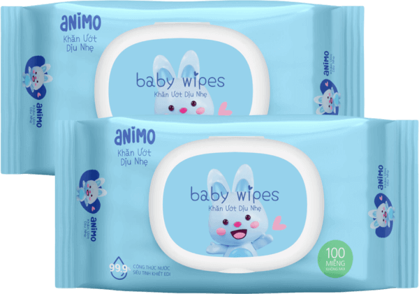 Combo 2 Khăn Ướt Dịu Nhẹ Animo không mùi (100 tờ) - Pink mom