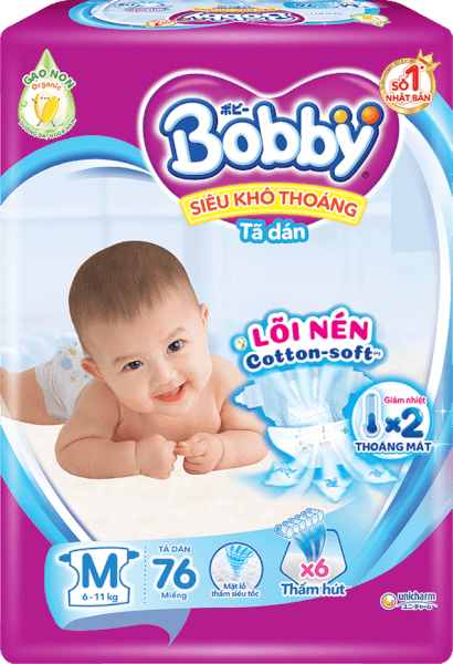 Bỉm tã dán Bobby siêu thấm size M 76 miếng (6-10kg)