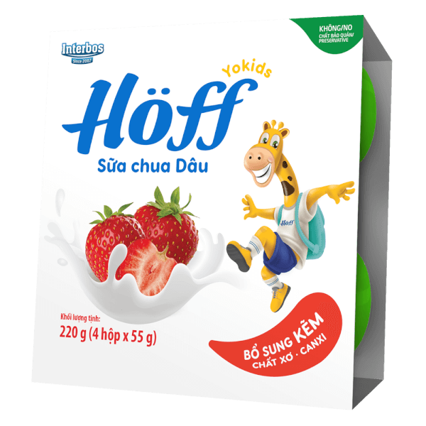 Sữa chua hoa quả Hoff  - Dâu tây (Lốc 4 hủ) (Giao mẫu ngẫu nhiên)
