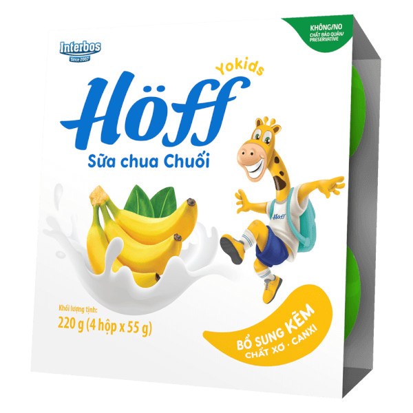 Sữa chua hoa quả Hoff  - Chuối (Lốc 4 hủ) (Giao mẫu ngẫu nhiên)