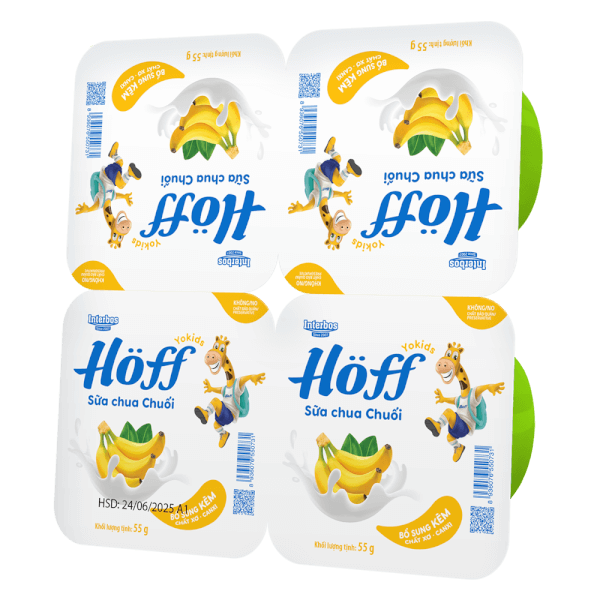 Combo 2 Sữa chua hoa quả Hoff  - Chuối (Lốc 4 hủ)