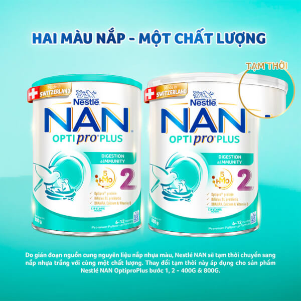 Sữa Nan Optipro PLUS 2 800g, với 5HMO, sản xuất tại Thụy Sỹ (6-12 tháng) (Giao bao bì ngẫu nhiên)