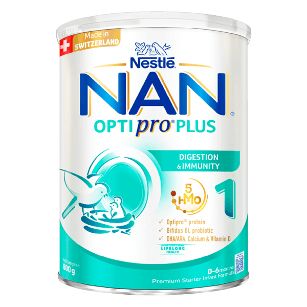 Sữa Nan Optipro PLUS 1 800g, với 5HMO, sản xuất tại Thụy Sỹ (0-6 tháng) (Giao bao bì ngẫu nhiên)