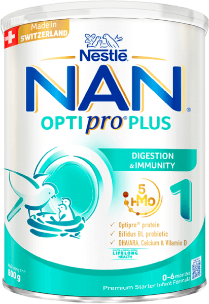 Sữa Nan Optipro PLUS 1 800g, với 5HMO, sản xuất tại Thụy Sỹ (0-6 tháng) (Giao bao bì ngẫu nhiên)