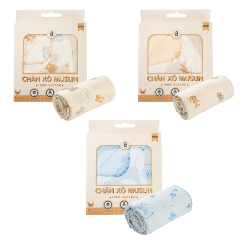 Chăn xô nhăn Cotton 4 lớp cao cấp Animo T2304_NBA002 (75x100cm,1 cái,Giao màu ngẫu nhiên)