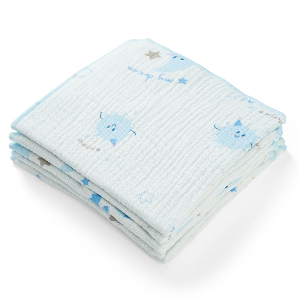 Khăn sữa xô nhăn Cotton 4 lớp Animo T2304_NBA001 (25x28cm,5 cái,Giao mẫu ngẫu nhiên)