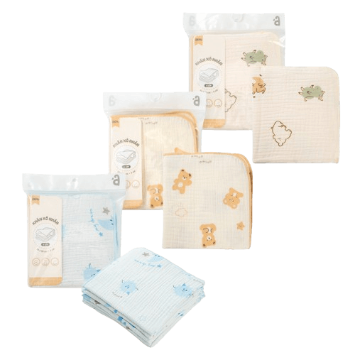 Khăn sữa xô nhăn Cotton 4 lớp Animo T2304_NBA001 (25x28cm,5 cái,Giao mẫu ngẫu nhiên)