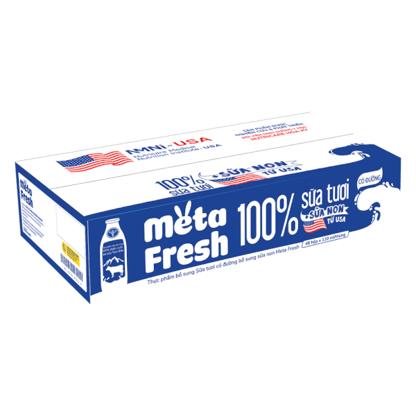 Thùng sữa tươi có đường bổ sung sữa non Metafresh 110ml, lốc 4 hộp