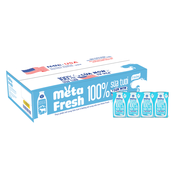 Thùng sữa tươi ít đường bổ sung sữa non Metafresh 110ml, lốc 4 hộp