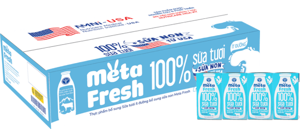 Thùng sữa tươi ít đường bổ sung sữa non Metafresh 110ml, lốc 4 hộp