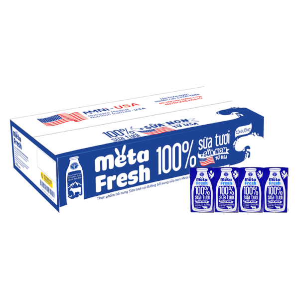 Thùng sữa tươi có đường bổ sung sữa non Metafresh 110ml, lốc 4 hộp