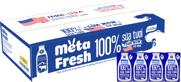 Thùng sữa tươi có đường bổ sung sữa non Metafresh 110ml, lốc 4 hộp