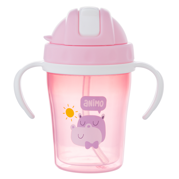 Bình tập uống cách nhiệt Animo (240ml, hồng, tay cầm, RK-3431A)