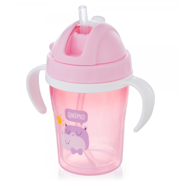 Bình tập uống cách nhiệt Animo (240ml, hồng, tay cầm, RK-3431A)