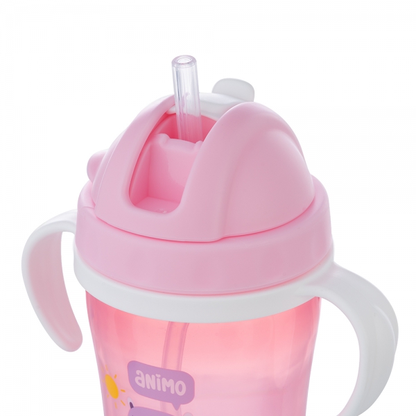 Bình tập uống cách nhiệt Animo (240ml, hồng, tay cầm, RK-3431A)