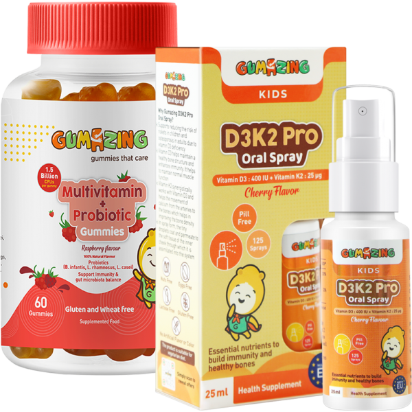 Combo 1 Thực phẩm bảo vệ sức khoẻ Gumazing D3K2 Pro Oral Spray 25ml và 1 TPBS Gumazing Multivitamin + Probiotic Gummies