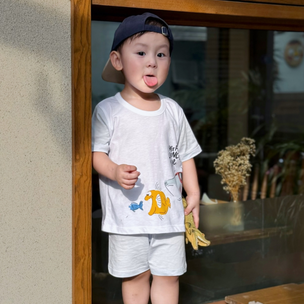 Bộ bé trai ngắn Animo Easy HN0525050 (1-4Y,Trắng-dương,NN02)