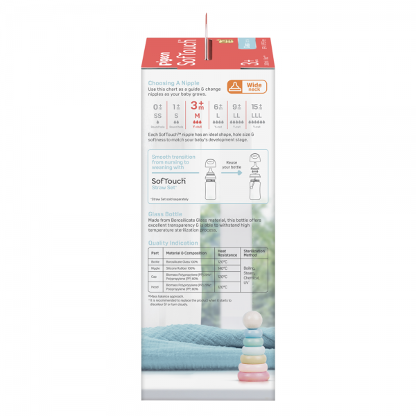 Bình Sữa Pigeon Thủy Tinh Softouch Baby Friendly World (240ml,M)