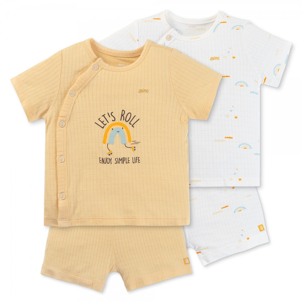 Set 2 bộ rayon chống muỗi ngắn Animo VD0425030 (0-24M,Vàng-trắng,NN06)