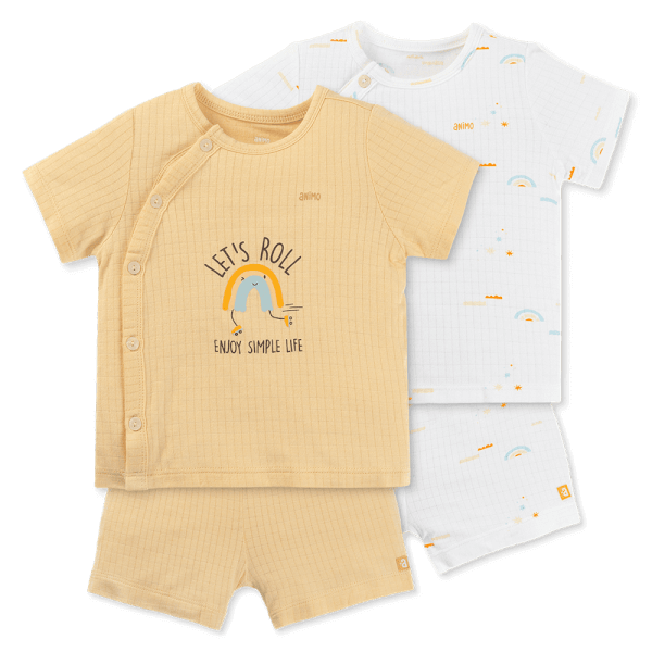 Set 2 bộ rayon chống muỗi ngắn Animo VD0425030 (0-24M,Vàng-trắng,NN06)