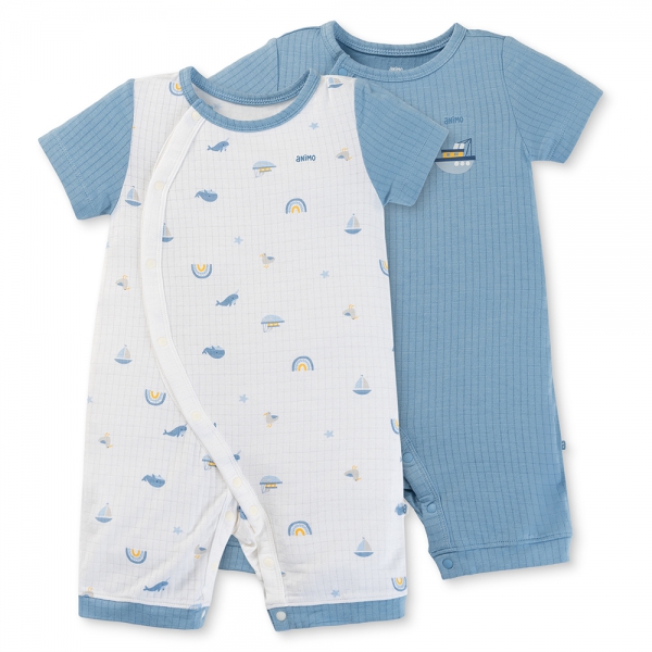 Set 2 bodysuit rayon chống muỗi đùi Animo VD0425039 (0-12M,Xanh-trắng,DD06)