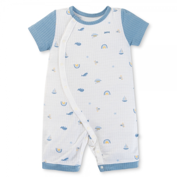 Set 2 bodysuit rayon chống muỗi đùi Animo VD0425039 (0-12M,Xanh-trắng,DD06)