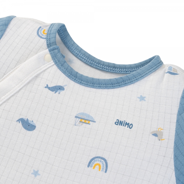 Set 2 bodysuit rayon chống muỗi đùi Animo VD0425039 (0-12M,Xanh-trắng,DD06)