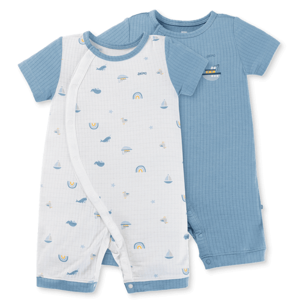 Set 2 bodysuit rayon chống muỗi đùi Animo VD0425039 (0-12M,Xanh-trắng,DD06)