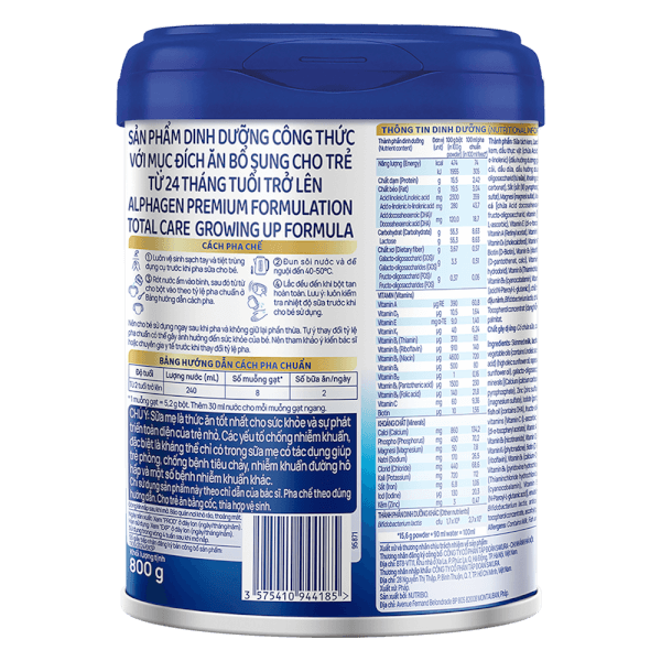 Sữa Alphagen Premium Formulation Total Care Growing Up Formula 800g (từ 24 tháng trở lên)