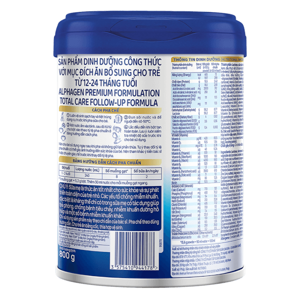 Sữa Alphagen Premium Formulation Total Care Follow-up Formula 800g (12-24 tháng)