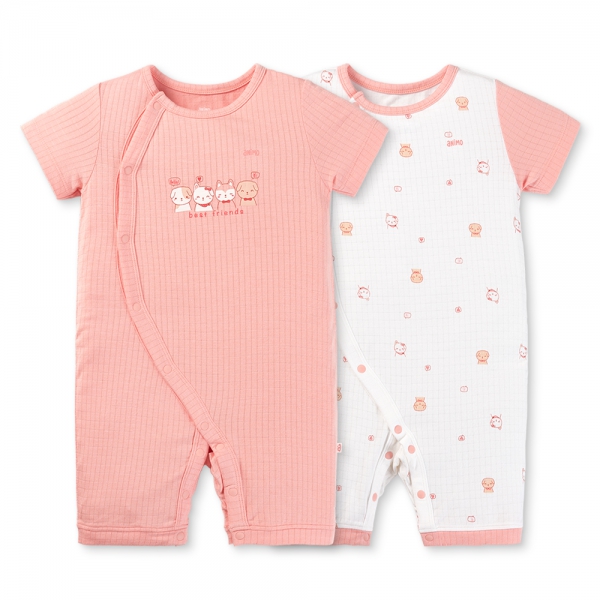 Set 2 bodysuit rayon chống muỗi đùi Animo VD0425038 (0-12M,Hồng-trắng,TT06)