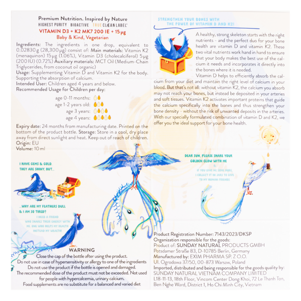 Thực phẩm bảo vệ sức khỏe  Vitamin D3+K2 MK7 200IE + 15ug Baby&Kind Sunday Natural