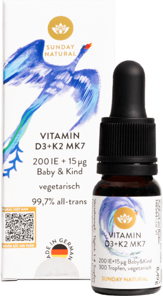 Thực phẩm bảo vệ sức khỏe  Vitamin D3+K2 MK7 200IE + 15ug Baby&Kind Sunday Natural