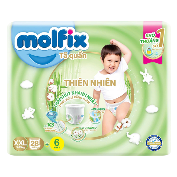 Bỉm tã quần thiên nhiên Molfix Jumbo (XXL, 28 miếng)