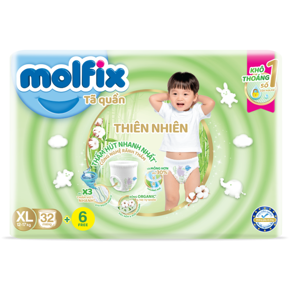 Bỉm tã quần thiên nhiên Molfix Jumbo (XL, 32 miếng)