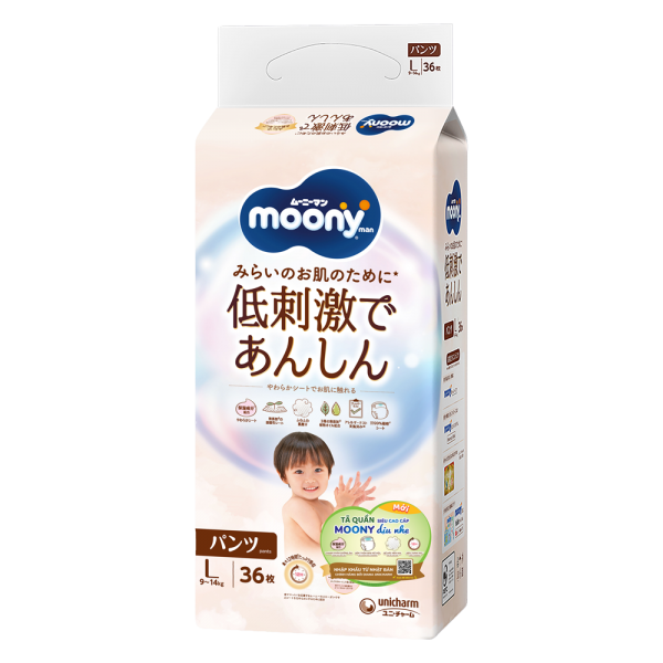 Combo 4 gói Bỉm tã quần Moony Natural size L 36 miếng (9-14kg)