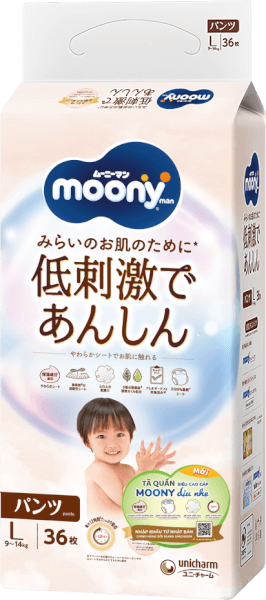 Tã quần Moony Natural/Moony Dịu nhẹ (L, 36 miếng) (giao bao bì ngẫu nhiên)