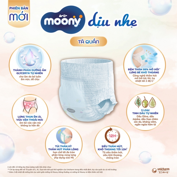 Tã quần Moony Natural/Moony Dịu nhẹ (M, 46 miếng) (giao bao bì ngẫu nhiên)