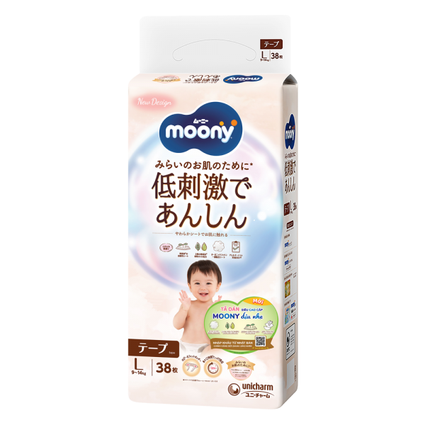 Tã dán Moony Natural/Moony Dịu nhẹ (L, 38 miếng) (giao bao bì ngẫu nhiên)