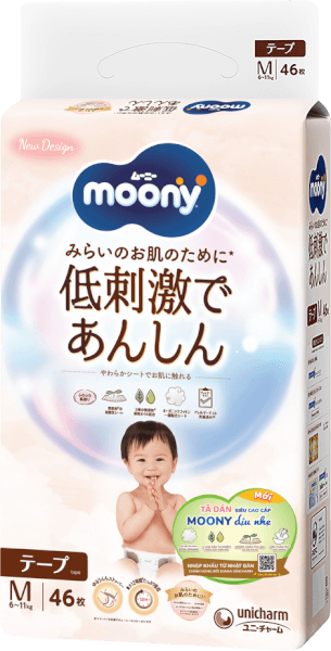 Tã dán Moony Natural/Moony Dịu nhẹ (M, 46 miếng) (giao bao bì ngẫu nhiên)